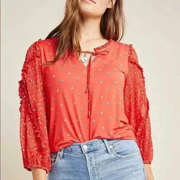 Anthropologie Maeve Ruffle Jacquin Peasant Blouse Top Confetti - Picture 1 of 9